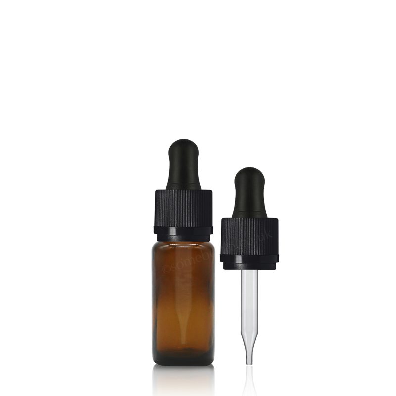 eco friendly 10ml bottles. high quality packaging for liquid products in amber glass with a children resistant pipette. Packaging available at wholesale prices. On a white background