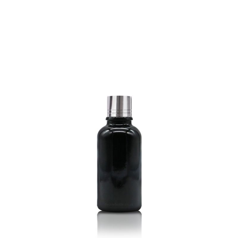 30ml black glass dropper bottle + silver cap