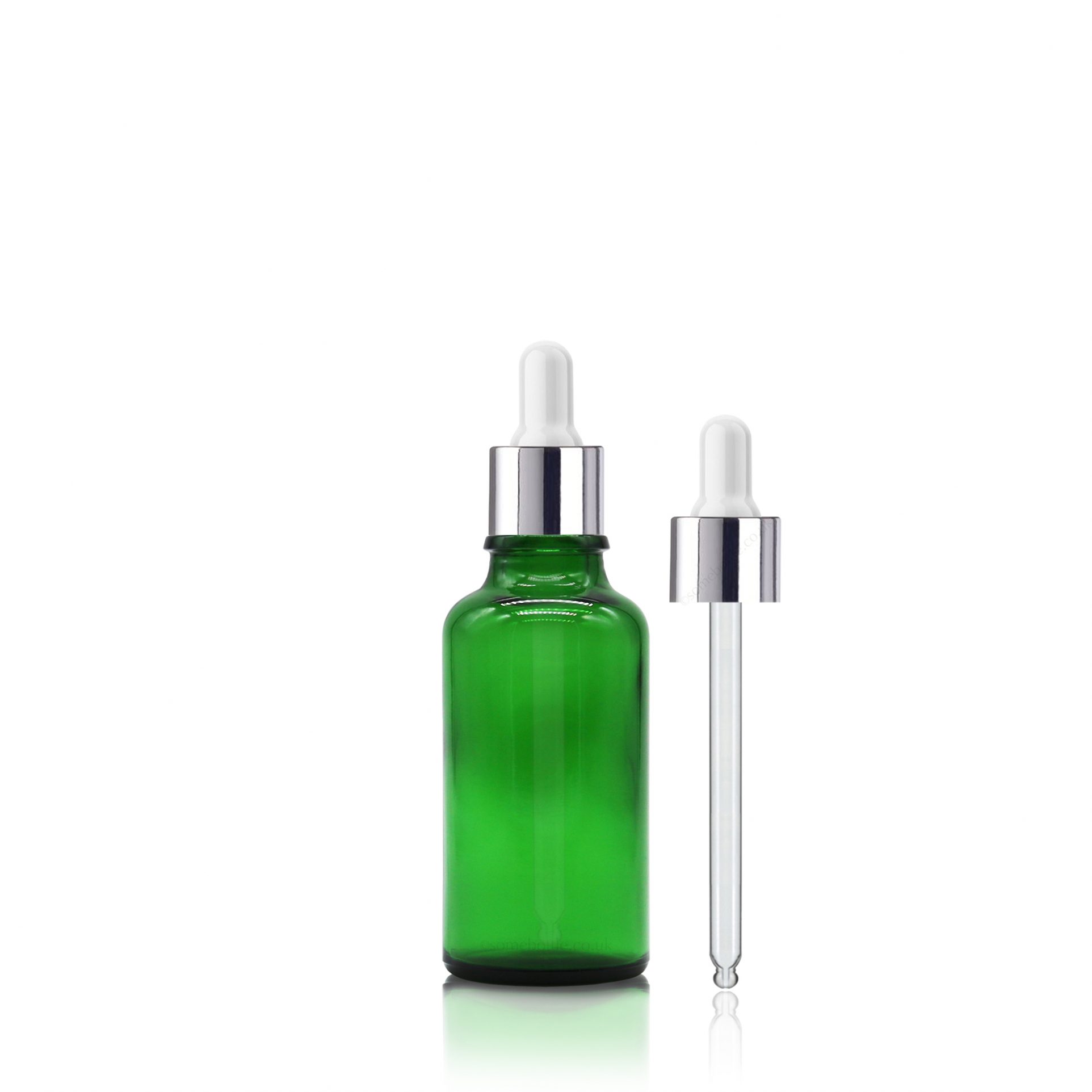 30ml Green Glass Dropper Bottle (18mm Neck) with Silver Aluminium Pipette bottle for oils and serums