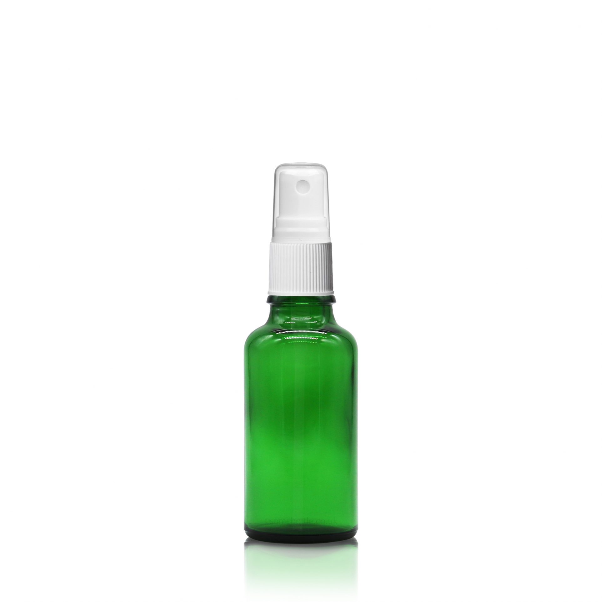 30ml green glass bottle white spray pump, primary packaging  for fine liquids