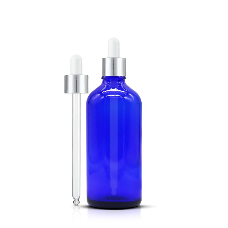 100ml Blue Glass Dropper Bottle Silver Glass Pipette