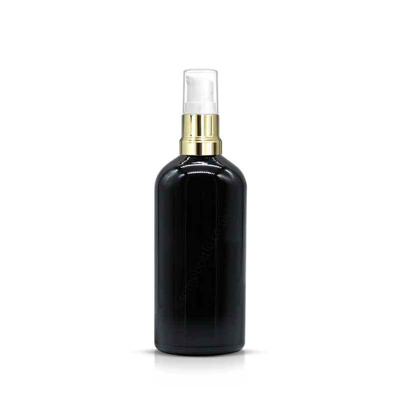 100ml Black Glass Bottle Gold Lotion Dispensing Pump