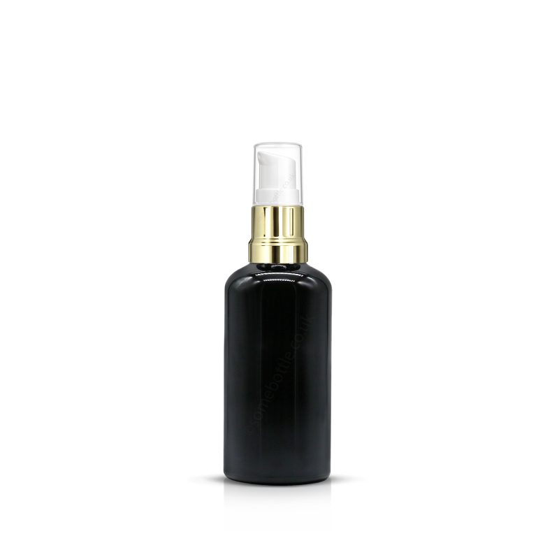 50ml Black Glass Bottle Gold Lotion Dispensing Pump