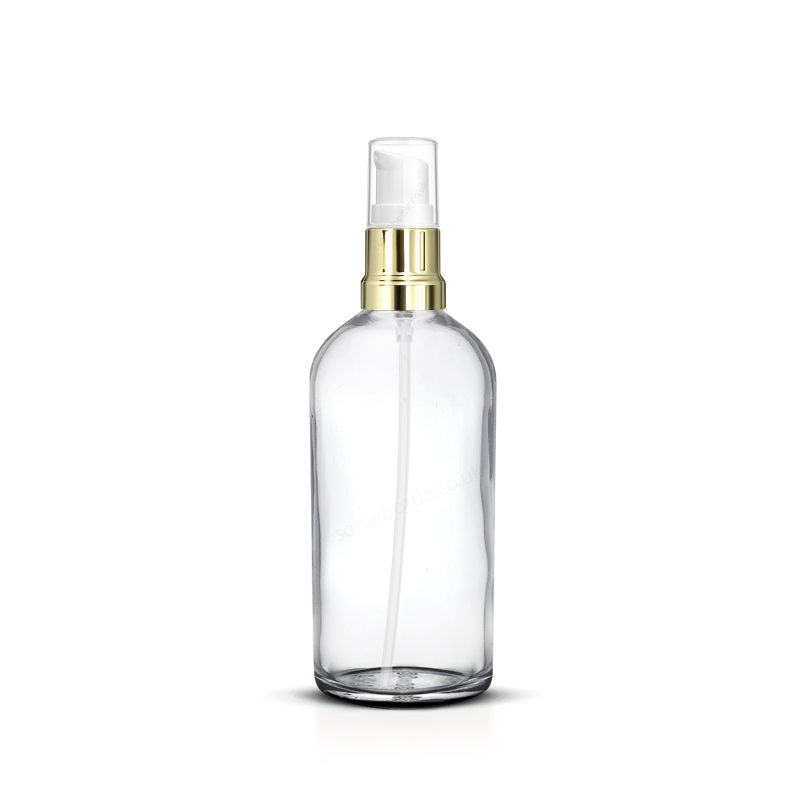 100ml Clear Glass Bottle Gold Lotion Dispenser Pump