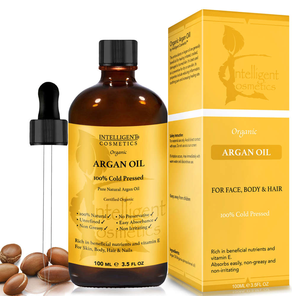 Argan oil by intelligent cosmetics with a display box, an example of primary packaging versus secondary packaging