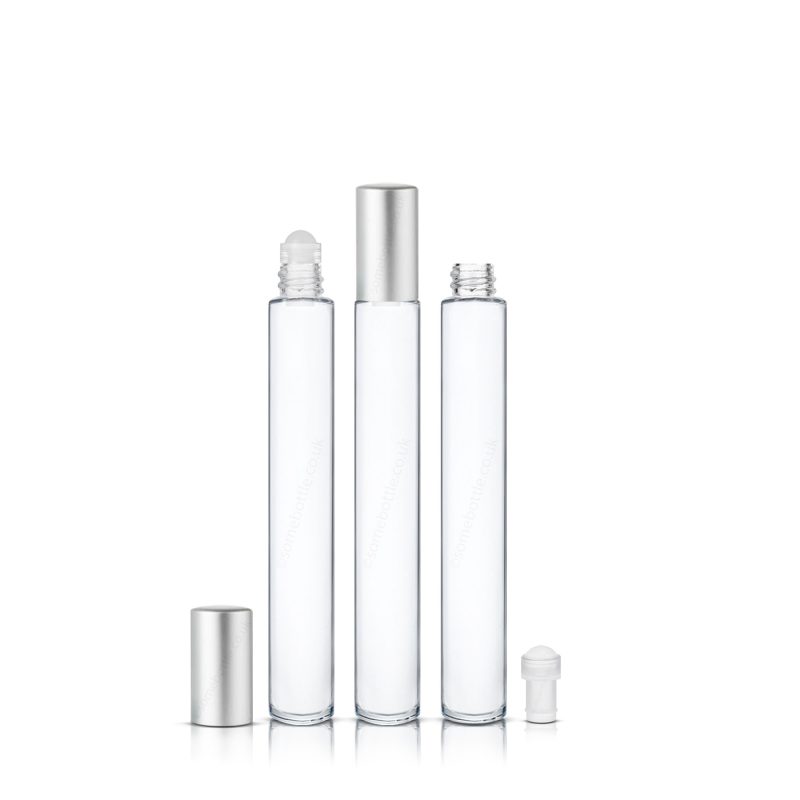 10ml Clear Glass Roller Ball Roll On Rollette Bottle Silver Cap