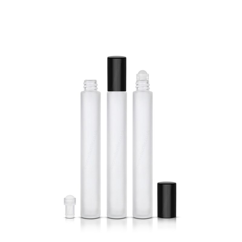10ml Frosted Glass Roller Ball Roll On Rollette Bottle Black Cap