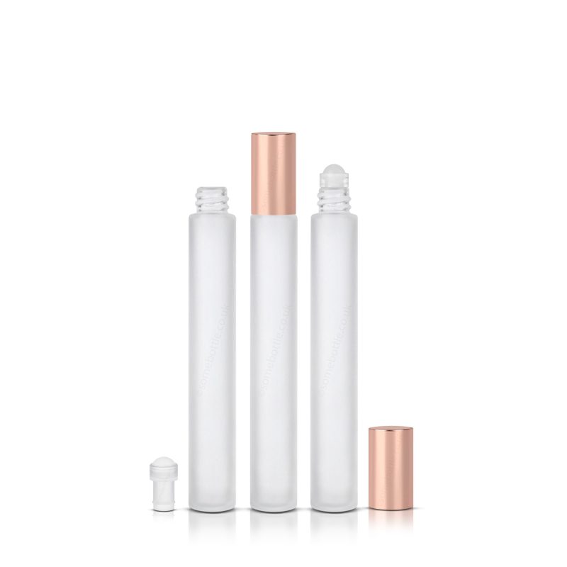 10ml Frosted Glass Roller Ball Roll On Rollette Bottle Rose Gold Cap