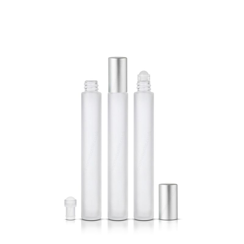 10ml Frosted Glass Roller Ball Roll On Rollette Bottle Silver Cap