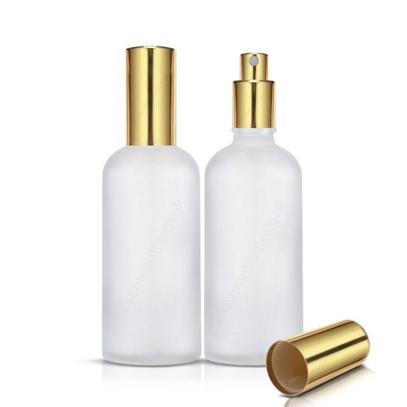 100ml Frosted Glass Bottle Gold Mist Sprayer Atomiser