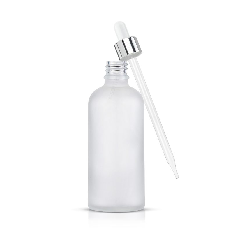 100ml Frosted Glass Bottle Silver Aluminium Pipette Tapered Tip