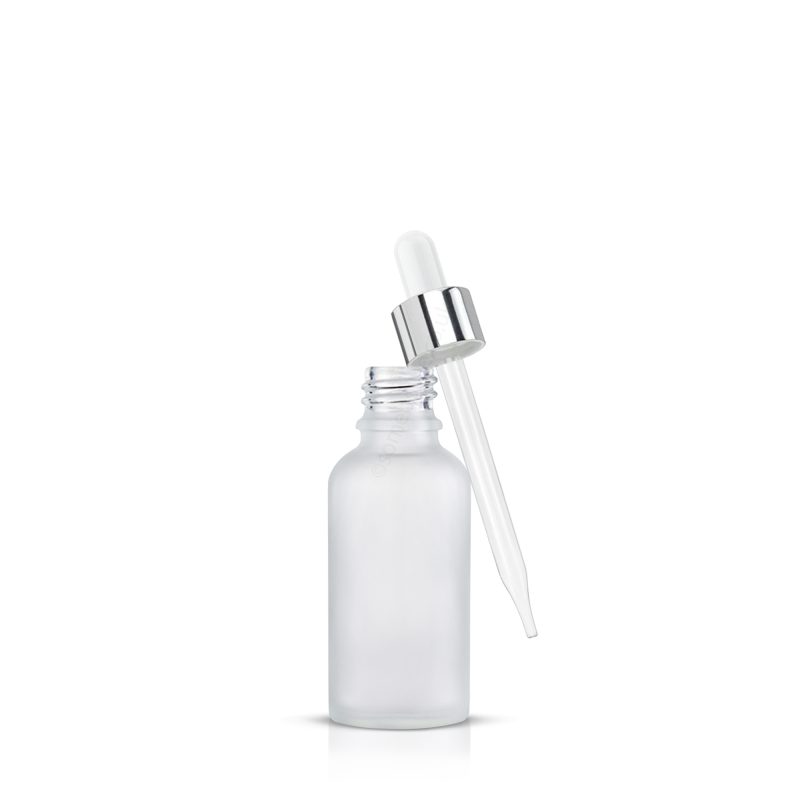 30ml Frosted Glass Bottle Silver Aluminium Pipette Tapered Tip