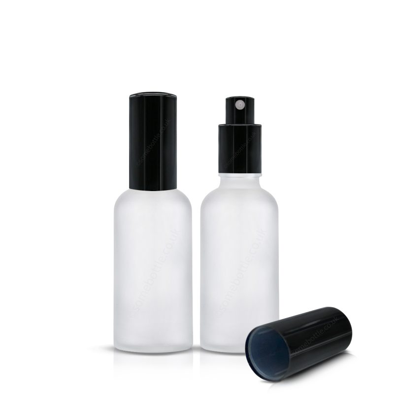 50ml Frosted Glass Spray Bottle Black Aluminium Sprayer Atomiser